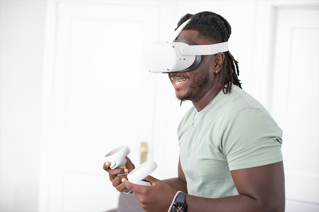 Man studying future marketing technologies on a computer screen in a digital workspace.
